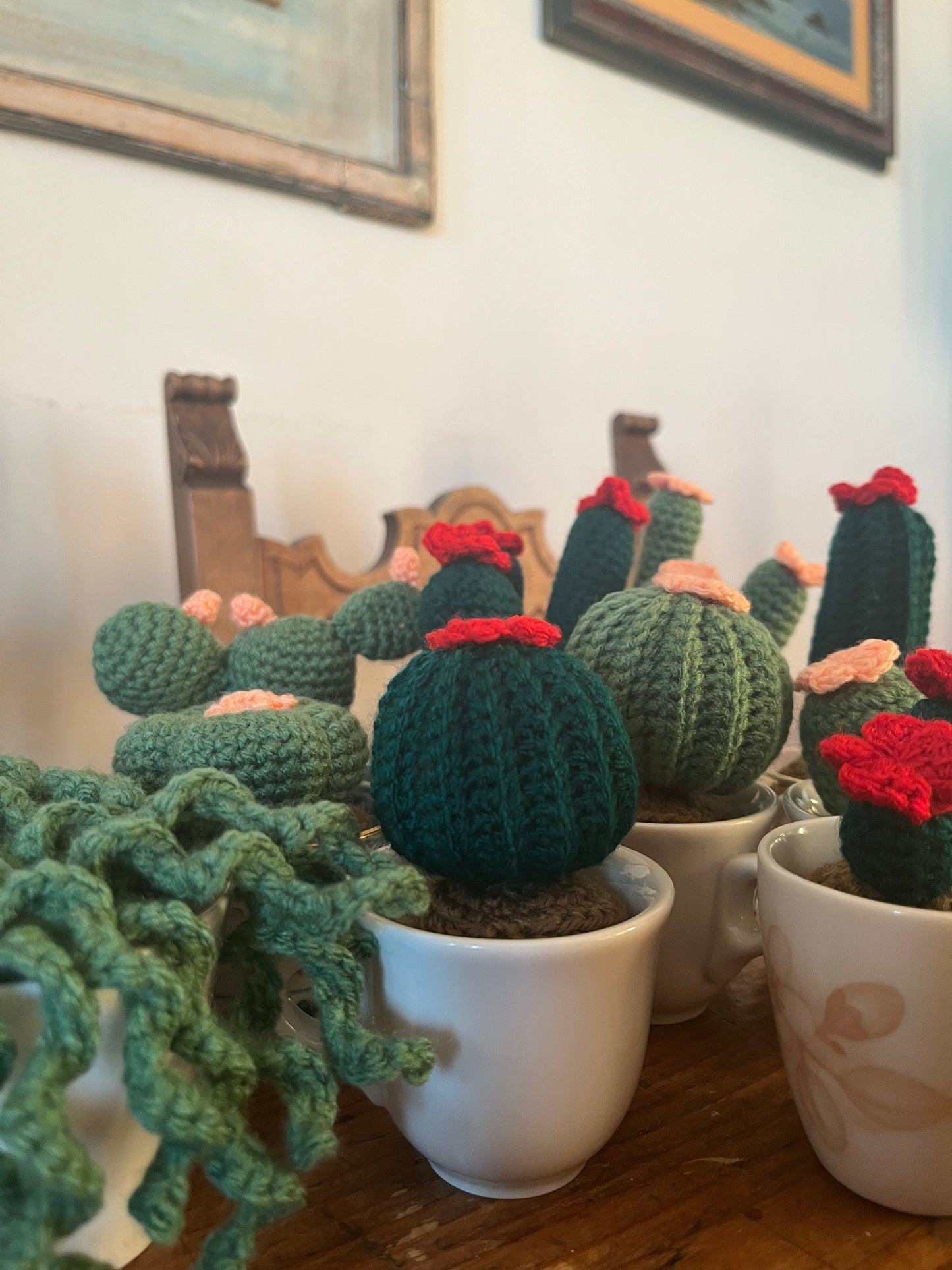 Pianta Celeste 7x11cm - Decorazione Verde in Filato Acrilico