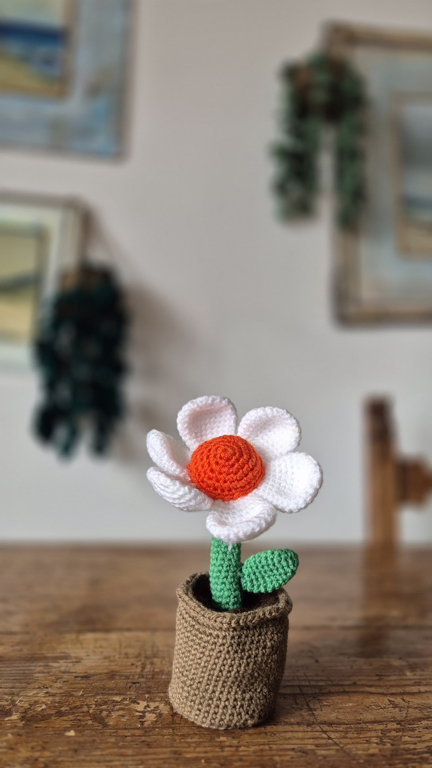 Fiore Daisy - 12x22cm - Decorazione Floreale in Filato Acrilico